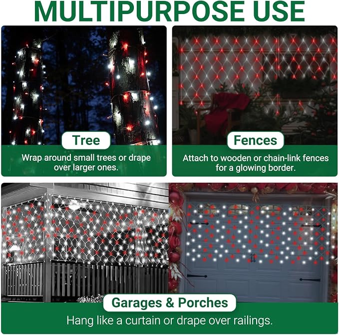 Christmas Light Net – 150 LED Red & White Mesh Lights - 4 ft x 6 ft – Outdoor/Indoor – Net Lights for Bushes, Hedges or Trees