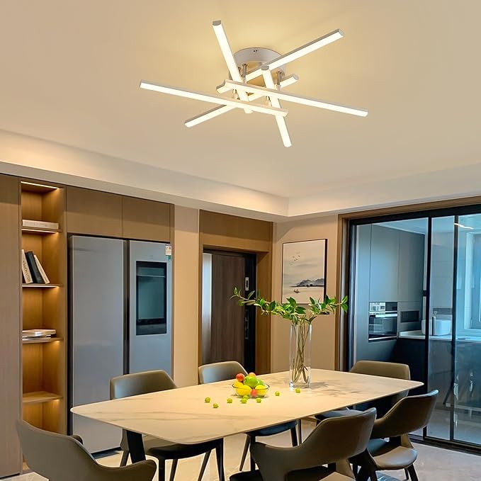 Dimmable LED Ceiling Light with Remote, 6-Light Surface Mount Ceiling Lights for Bedroom Living Dining Room, Modern White Ceiling Lamp LED Chandeliers Ceiling Light for Kitchen 24''