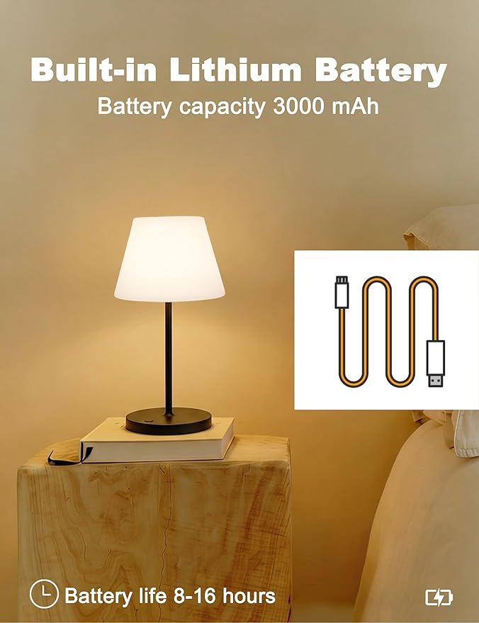 WEILAILUX Mini LED Cordless Table Lamp Rechargeable, 3000mAh Battery Operated Shower Lamp Waterproof, Touch Dimmable 2700K Night Light for Patio Camping Dining Outdoor (Mini Gold)