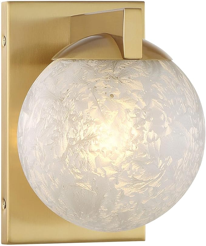 Savoy House 9-1017-1-322 Darien Contemporary Ice Glass Wall Sconce, 1-Light 60 Watt, 8" H x 6" W, Warm Brass