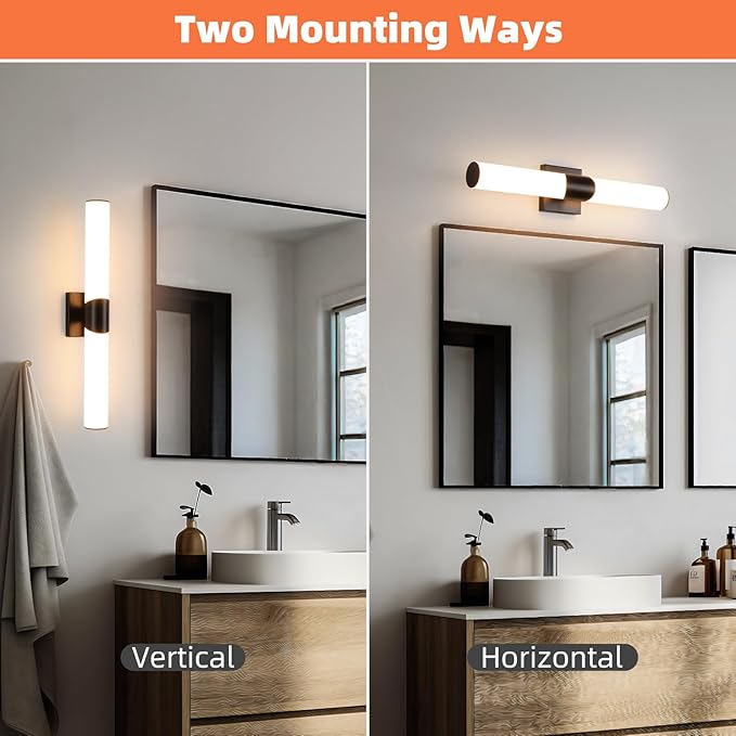 Modern Wall Sconce 22 Ihch Black Bathroom Sconces LED Wall Lighting Fixtures with Acrylic Shade Hardwired Long Vanity Lights Over Mirror for Bedroom Living Room Hallway
