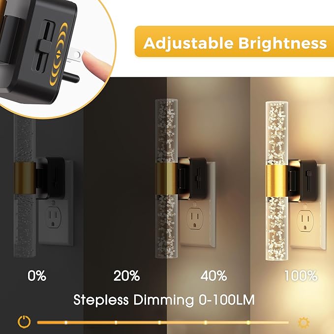 L LOHAS LED Rotating Night Light, Night Lights Plug into Wall, Auto Light Sensor Nightlight Dimmable 100LM, 3000K Soft Light, LED Acrylic Bubble Nightlight Plug in for Bedroom Bathroom Hallway, 1 Pack