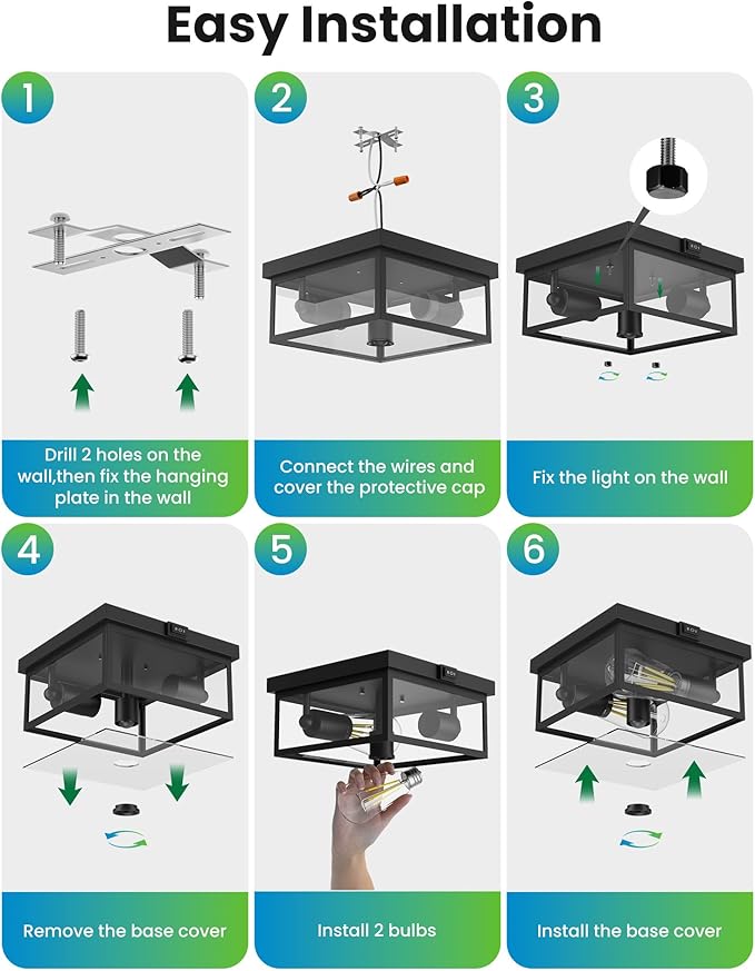 Outdoor Ceiling Light with Motion Sensor 12'', Flush Mount Porch Light, Exterior Light Fixture with Clear Glass, Dusk to Dawn 2-Light Fixture for Patio,Porch
