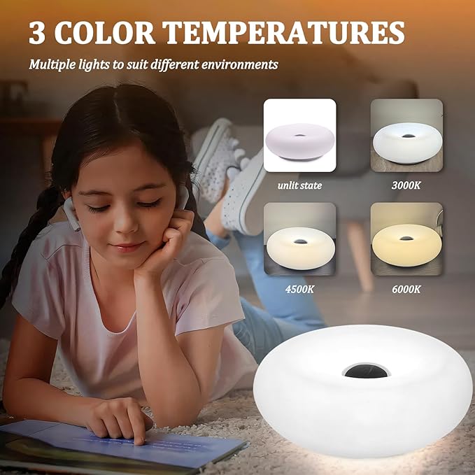 Modern Design Donut Table Lamp, LED Bedside Desk Lamp with Durable Shade, Rotomolded Small 3-Color Dimmable Nightstand Lamps (Not Glass) (White)