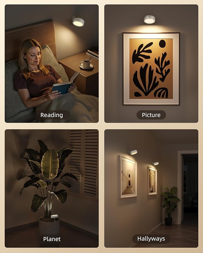 EZVALO LED Wall Mounted Lights, 5500mAh Rechargeable Wall Sconces Lamp, 3 Color Temps & Remote and Touch Control, 360°Rotation Dimmable Cordless Wall Light for Bedroom Reading Study (2 Pack White)