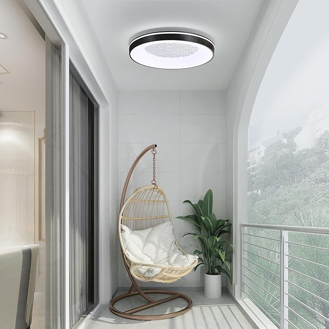 LED Flush Ceiling Light, 11in Black Round Ceiling Light Dimmable 3000K/4500K/6500K Color Recessed Lamp for Living Room, Bedroom, Office,Hallway