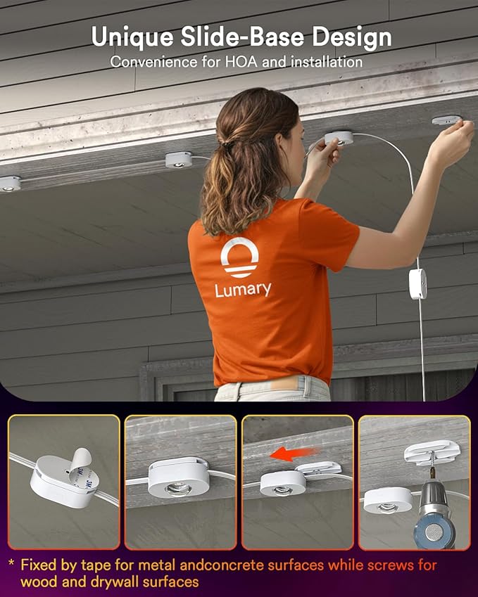 Lumary Permanent Outdoor Lights 2 with Remote, Slide-Base, 150ft with 90 RGBAICW LEDs 5400lm for House Daily & Accent Lighting, DIY 110+ Scene for Christmas Decor, Compatible with Alexa Google, White