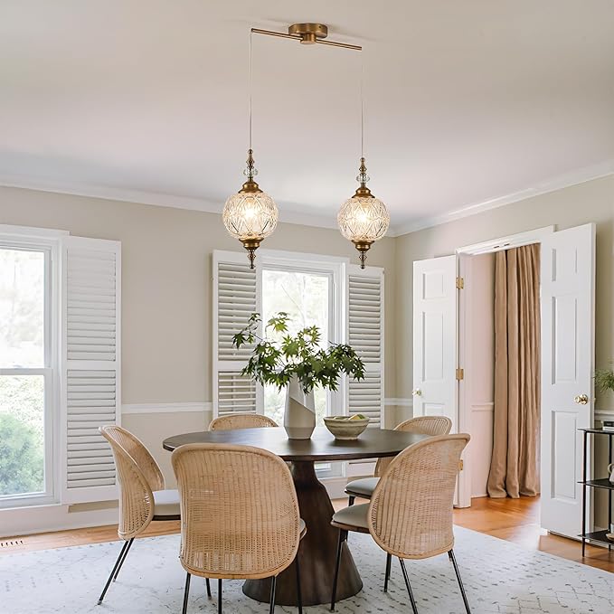 Vintage Pendant Lighting Fixtures Modern Glass Hanging Lamp for Kitchen Island Bedroom Hallway Dining Room 2 Light Chandeliers with Clear Glass Shade