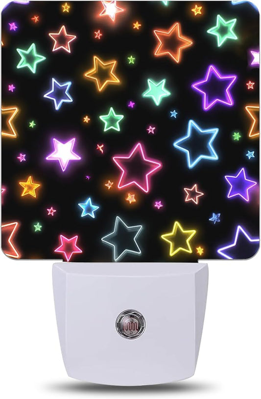Colorful Stars Night Light, Dusk to Dawn Nightlight with Auto Sensor Lamp Home Indoor Stairway Kitchen Corridor, Night Lights Plug Into Wall Decorative for Boys Girls Women Men Room Gifts