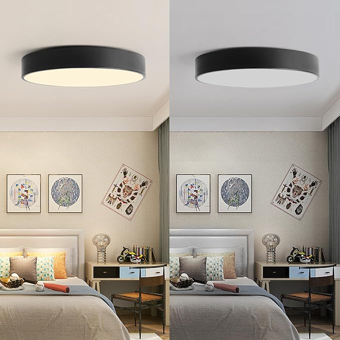 4-Light Close to Ceiling Lamp,18 inch Large Size Matted Black Metal Shade Flush Mount Ceiling Light Fixtures, E12 Socket Lamp for Living Room Bedroom Kitchen Island Dining Room