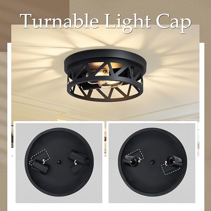 Black Flush Mount Ceiling Light Fixture,2-Light Hallway Light Fixtures Ceiling,Light Fixtures Ceiling Mount for Hall,Kitchen,Farmhouse (2 Pack)