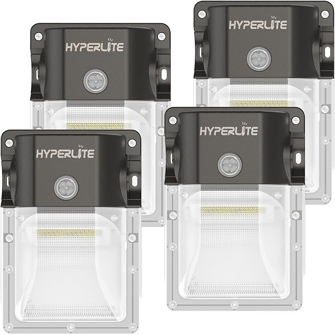HYPERLITE LED Wall Pack 30W: 3600lm 5000K Daylight 120Vac LED Porch Lights with Dusk to Dawn Photocell - IP65 Waterproof Outdoor Security Flood Lighting for Patio Deck Yard UL Listed 4 Pack