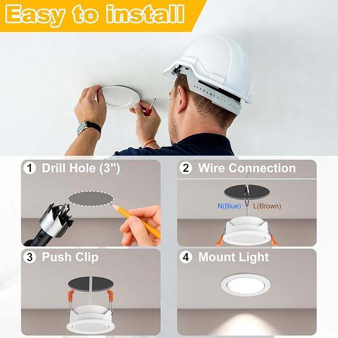 YGS-Tech 3 Inch LED Recessed Lighting, 60° Tilt Adjustable Directional Downlight, 5W Dimmable 3000K Warm White Recessed Light, 120V Ceiling Light with LED Driver (4 Pack)