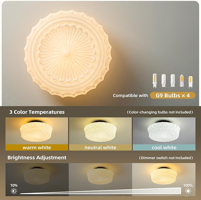 Milk Glass Schoolhouse Ceiling Light - 14 Inch Vintage Mid Century Modern Flush Mount Lighting Fixtures - Antique Art Deco Lamp for Hallway Bedroom Kitchen Entryway Laundry Foyer Bathroom Dining Room