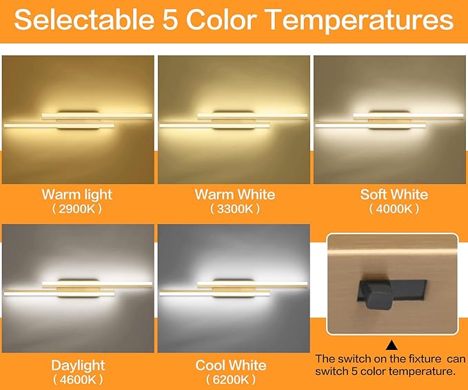 PRESDE 40 Inch LED Vanity Light Brushed Gold Bathroom Light Fixtures Over Mirror Modern Bath Lighting Bar 5CCT