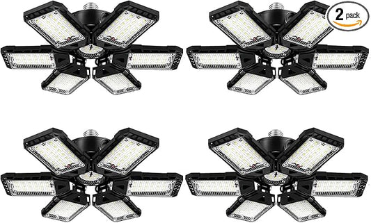 LED Garage Lights 4 Pack -180W, 18000LM 6500K Led Shop Light with 6+1 Deformable Panels, Basement Barn Light Garage Ceiling Lights, E26/E27 for Garages, Warehouse, Shop