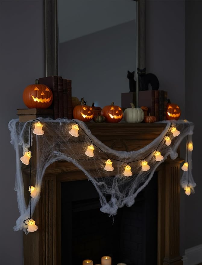 Halloween Ghost Lights,8.5Ft Halloween Fairy Decorations Lights with 10 LED White Ghost Lamp Waterproof UL Listed for Indoor Bedroom Patio Backyard Camping Desk Party Decor