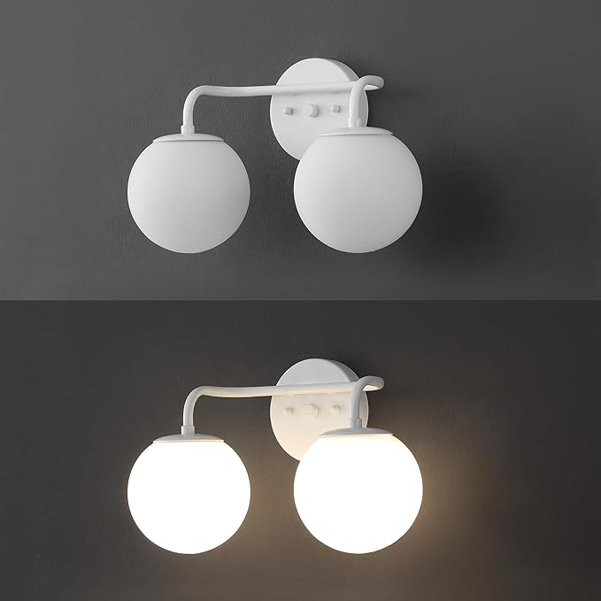 JONATHAN Y 15" White Modern Globe Wall Sconce Vanity Light for Bathroom, White Frosted Glass Shade, Midcentury Parisian Bistro Wall Lamp, LED Bulb Included (JYL3535D)