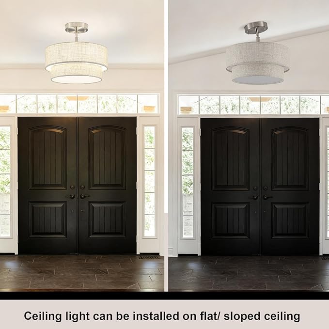 Semi Flush Mount Ceiling Light - 12.6in Diameter, Fits Flat & Sloped Ceilings, 3-Light E26, Dimable 3-Color Temp, ETL Listed, Modern Farmhouse Lighting for Entryway, Hallway, Kitchen