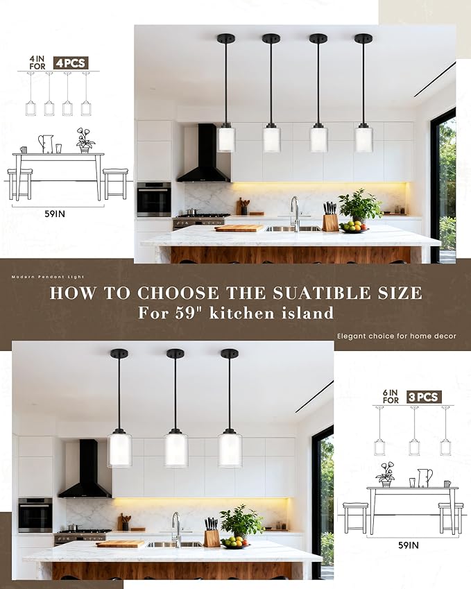 TENGXIN Modern Pendant Light,6-in Matte Black Pendant Lights Kitchen Island,Farmhouse Pendant Lighting for Dining Room Bedroom Bar Office 2Pack,TXPLBK02-2PK-L