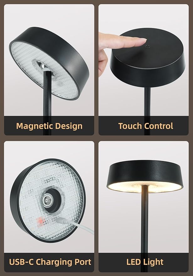 Cordless Lamp, Rechargeable Table Lamp, Battery Operated, RGB Dimmable Touch Control, 3 Color Temperatures, LED Memory Function, Portable Outdoor Waterproof Desk Lamp, Restaurant Dining Patio Kitchen