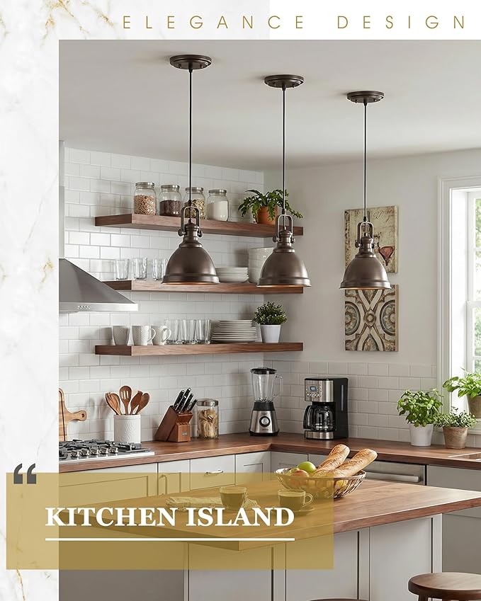 2-Pack Pendant Lights Kitchen Island, 8" Farmhouse Hanging Lights Fixtures with Metal Shade, Rustic Kitchen Pendant Lighting Over Island for Dining Room, Oil Rubbed Bronze, AD-2151-2PM-ORB