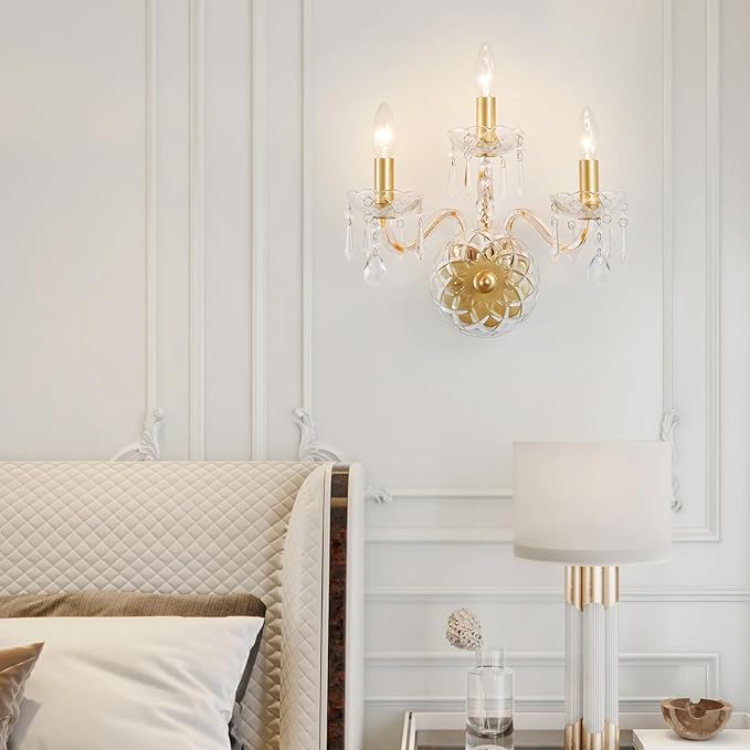 WUZUPS 3-Light Candle Vanity Wall Sconces Light Fixture for Bedroom Living Room Bathroom, E12 Base, Gold