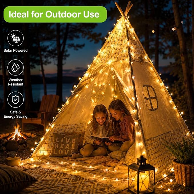 ALENEY Solar String Lights Outdoor, 33 Feet 100 LEDs 8 Modes Solar Fairy Lights for Outside, Waterproof Outdoor Light for Patio Yard Christmas Tree Halloween Wedding Party Decorations, Warm White