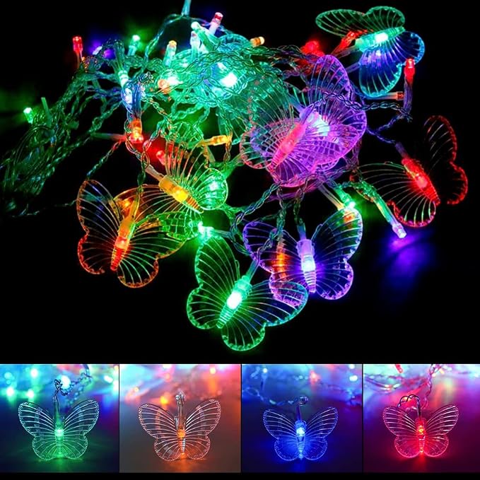 Lainin 13FT 96 LED USB Powered Curtain Lights 16 Butterflies Twinkle Lights 8 Modes Fairy String Lights for Party Indoor Outdoor Room Garden Wall Wedding Christmas Xmas Decorations (Multi Color)