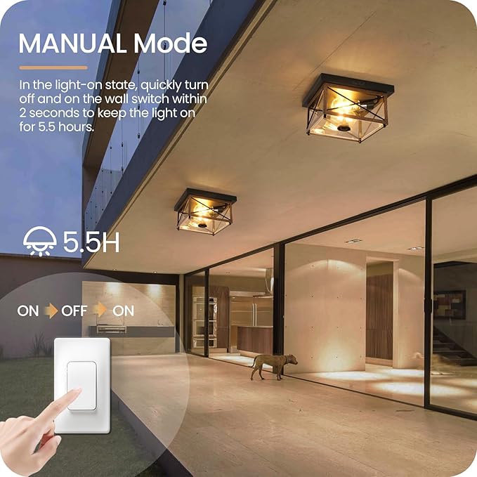 Outdoor Ceiling Light with Motion Sensor, Flush Mount Porch Ceiling Lights Outdoor, 2-Light Farmhouse Metal Close to Ceiling Light Fixture for Patio, Hallway, Garage, Rustic Brown FT09XD05W1