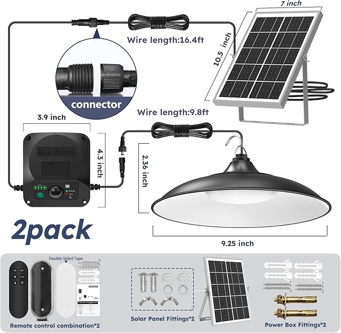 Solar Shed Lights Indoor Outdoor, 3200LM Motion Sensor Pendant Light Daytime Available with Remote & Button Control, IP65 Waterproof 4 Lighting Modes for Barn Garage Gazebo Chicken Coop Shop - 2 Pack