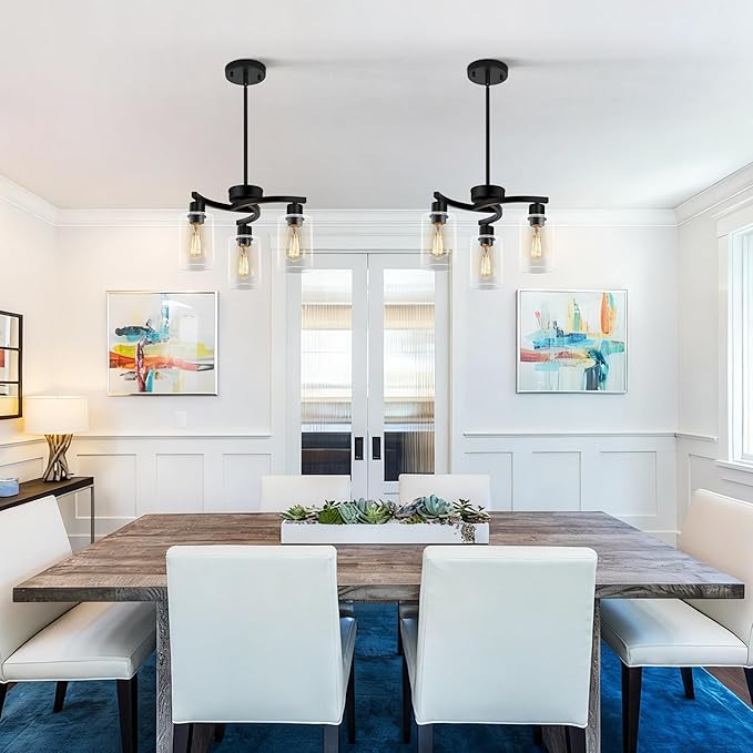 3-Light Modern Farmhouse Chandelier for Dining Room Light Fixtures，16.5" Black Kitchen Island Pendant Lighting, Adjustable Hanging Light for Dining Room with Clear Glass Shades