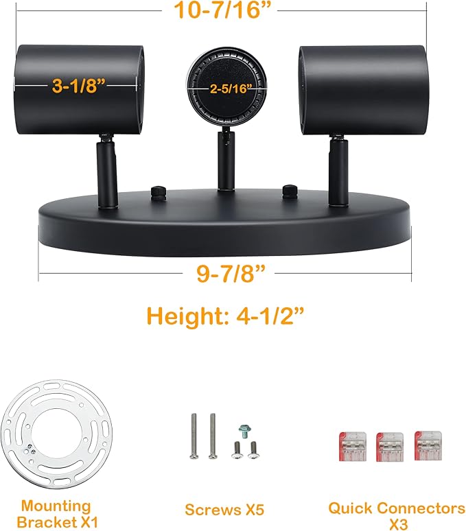 CLOUDY BAY 5CCT 3 Light Directional Ceiling Spotlight,Dimmable LED Track Light Heads,CRI90+,1800Lm for Hallway Kitchen Art,Black