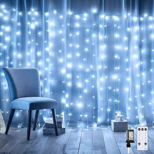 Aurelema 900 LED 30 x 9.5 Ft Christmas Curtain Lights 8 Modes Outdoor Fairy Lights with Remote Plug in Hanging String Fairy Light Waterproof for Bedroom Wall Window Backdrop Wedding Christmas Decor
