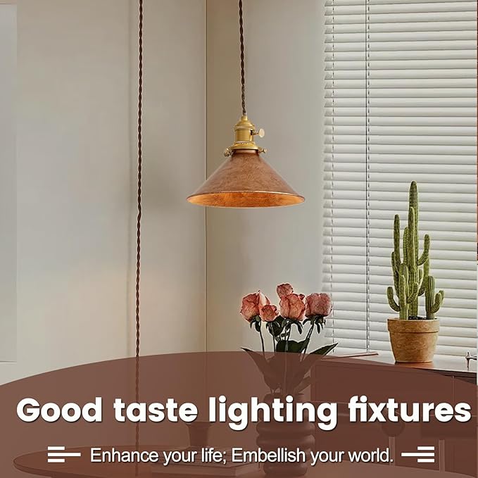 Plug in Pendant Light 8.2 Inch Rusted Copper Shade Vintage Industrial Design On/Off Switch 14Ft Adjustable Cord Hanging Lamp Plug in for Living Room,Bedroom Hanging Light 2 Pack