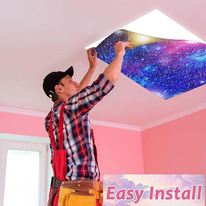 8 Pcs Fluorescent Light Covers with 80 Magnets Decorative for Classroom Ceiling Light 4 x 2 Feet Magnetic Light Covers Filter Easy Install for Office Hospitals & Home Drop Ceiling Supplies(universe )