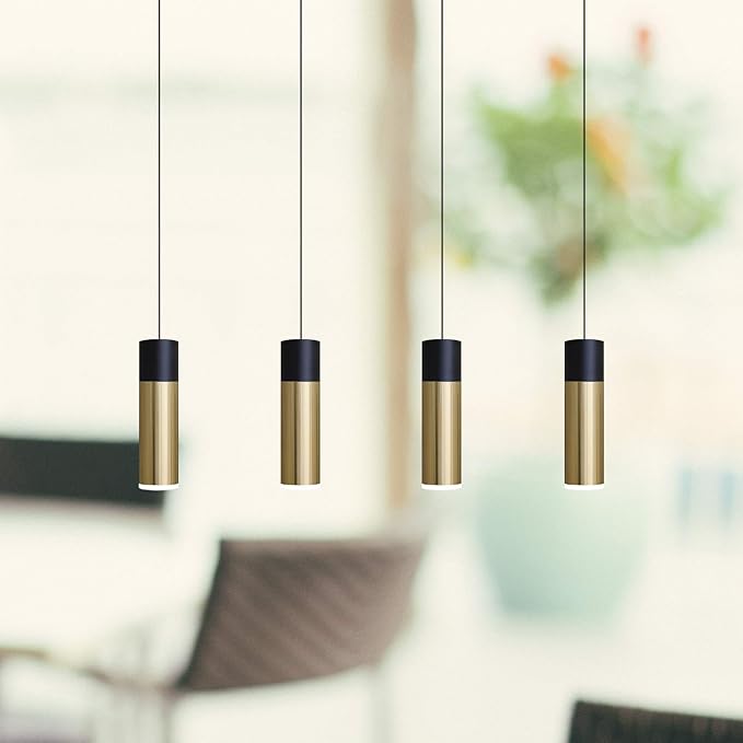 Vela 4 Mini Pendant Lighting Black-Brass - LED Hanging Light Fixture for Kitchen Island, Bar, Foyer - Cluster Pendants - Dimmable, Adjustable Wire, Lamp Bulb Included