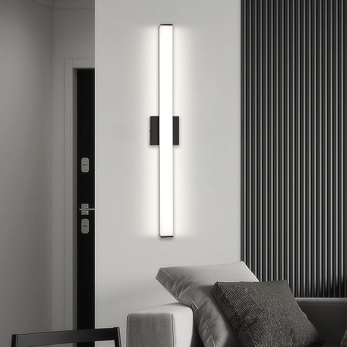 LED Bathroom Vanity Light Fixtures 31.5in Matte Black,Dimmable 24W 4000K Natural White Square Wall Fixture, Modern Lighting for Over Mirror, Damp Rated
