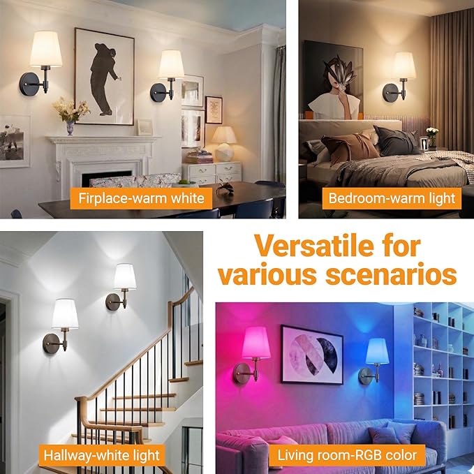 Battery Operated Wall Sconces Set Of Two, Wireless Battery Wall Light With 10000mAh RGB Rechargeable Magnetic Bulb, Rechargeable Wall Sconce With Remote Control For Bedroom, No Electrician Required