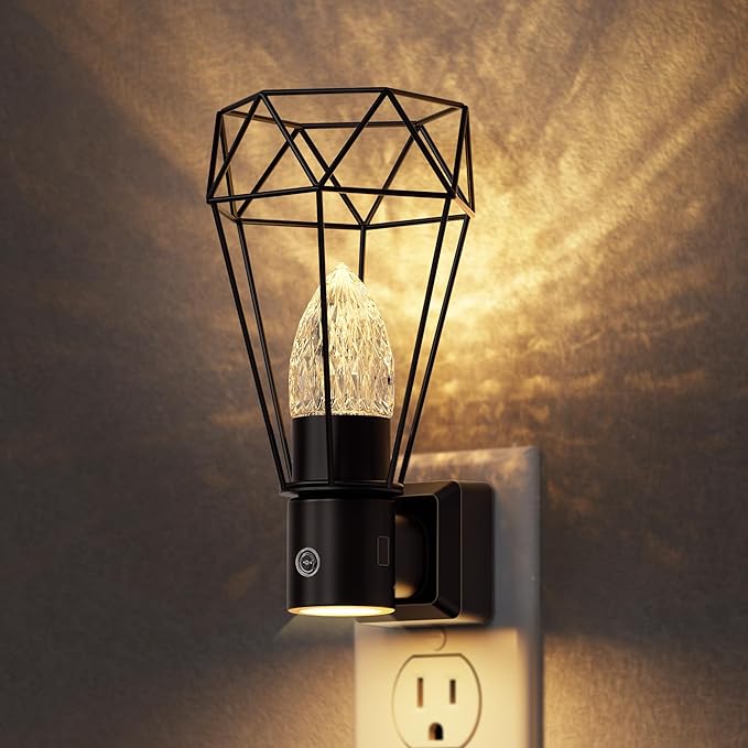 DORESshop Led Night Light, Night Lights Plug into Wall, Dusk to Dawn Sensor, 0-100LM Adjustable Brightness, 3000K Soft White, Farmhouse Vintage Nightlight for Bedroom, Bathroom, Hallway