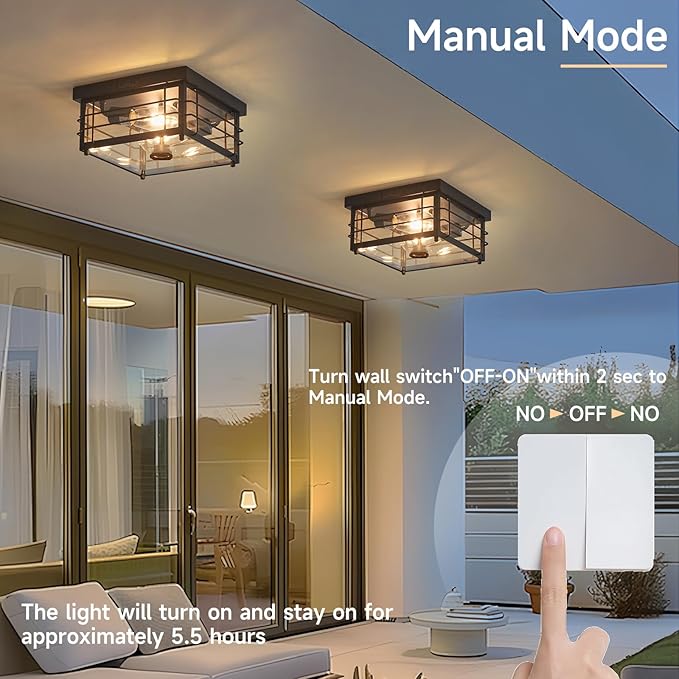 Yisuro Outdoor Ceiling Light with Motion Sensor Flush Mount Farm House Porch Light Ceiling Mount Adjustable 3 Modes Squares for Patio,Porch,Garage (Black-Square)