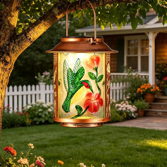 Hummingbird Solar Lanterns Outdoor Waterproof, Birthday Gifts for Women Mom Grandma , Metal Garden Decor Hanging Solar Lights Outside Decorative for Yard Patio Backyard Porch Decorations