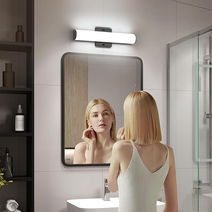 18W LED Bathroom Vanity Light Bar,16Inch Matte Black Bathroom Wall Lighting Fixtures Over Mirror, Modern Acrylic Bath Wall Fixture, Cool White 5500K Wall Sconce Lighting
