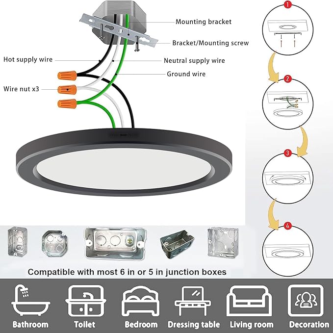 ETL Certified 7 inch Small LED Flush Mount Ceiling Light Dimmable,5000K Daylight Ultra Slim Round Flat Panel Ceiling Light Fixture,Modern Ceiling Lamp for Closet,Kitchen,Bathroom 6 Pack(Black)