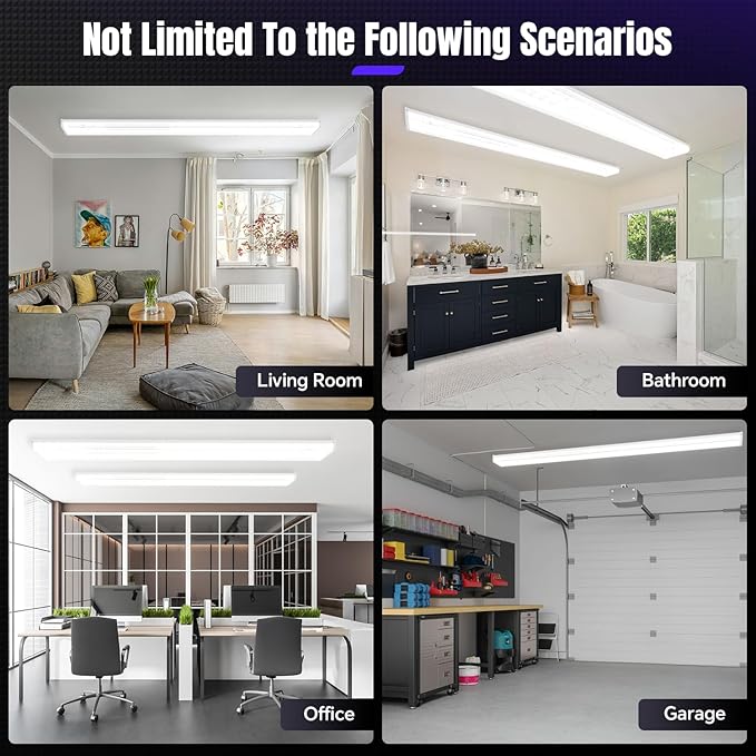 4FT LED Wraparound Light 75W/65W/55W, 8250lm/7150lm/6050lm, 3000K/4000K/5000K 4 Foot LED Wrap Light Fixture, Flush Mount for Garage Workshop, Fluorescent Light Replacement Office, ETL 4 Pack