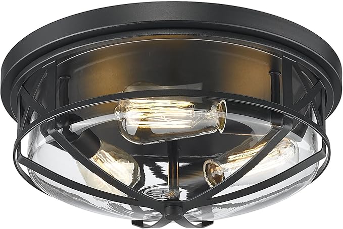 Darkaway 15inch Ceiling Light Fixtures Large Flush Mount Light Fixtures with Clear Glass Shade, Indoor Outdoor Ceiling Light for Hallway Entryway Bathroom Stairway Porch Kitchen 3-Light E26