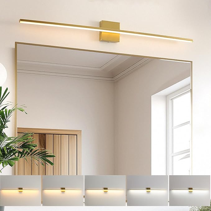 Brushed Gold Vanity Light 40 Inch Modern Bathroom Light Fixtures 23W Wall Vanity Lamp Over Mirror, Dimmable 5CCT LED Wall Sconce for Bedroom Cabinets UL Certificated