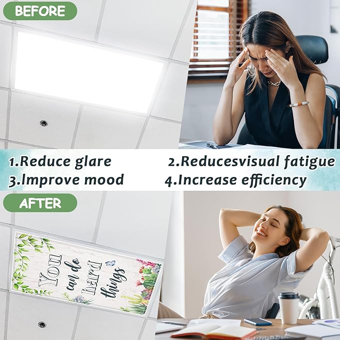 8 Pcs Fluorescent Light Covers with 80 Magnets Decorative for Classroom Ceiling Lights 4 x 2 Feet Magnetic Light Cover Filter Easy Install for Office Hospitals Drop Home Ceiling Supplies (Succulent)