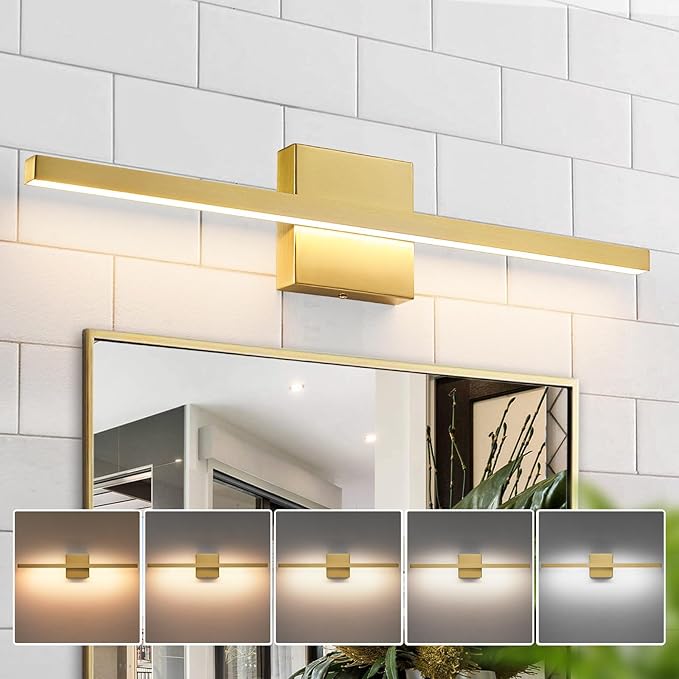 Epinl Gold Bathroom Light Fixtures - 23.6 inch Brushed Gold Vanity Lights for Bathroom Over Mirror Dimmable18W LED Dimmable 5CCT Wall Sconce Lighting Fixture for Bathrooms Bedroom