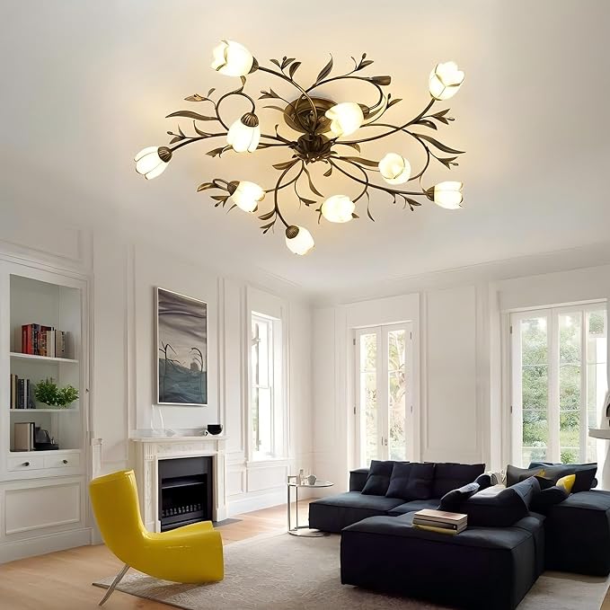 39.5 Inch 10-Lights Branch Shaped Creative Retro Style Flower Vine Ceiling Light Fixtures for Living Room, Bedroom, Kitchen, Study Room